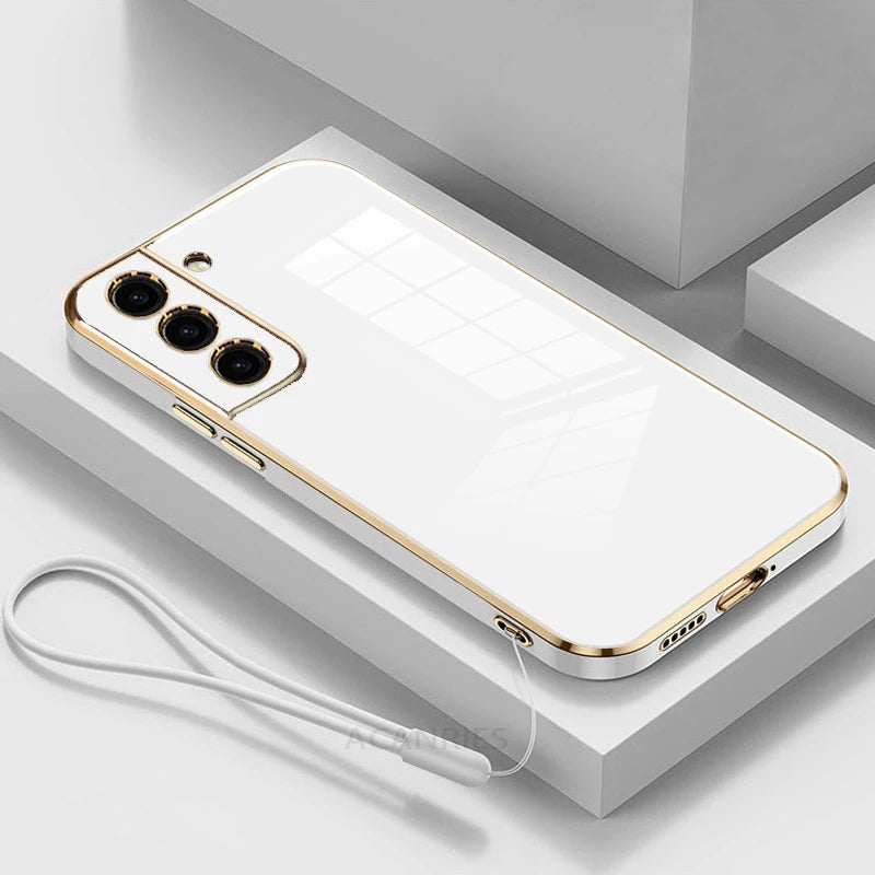 Silicone phone case with cord for Samsung Galaxy S24 Ultra, luxurious gold plating, designed by Corporación Turística.