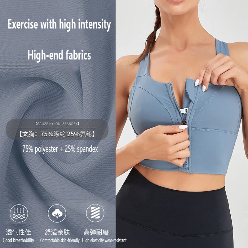 Sujetador Deportivo Mujer Talla Grande Cremallera Frontal Alto Impacto CHNMR