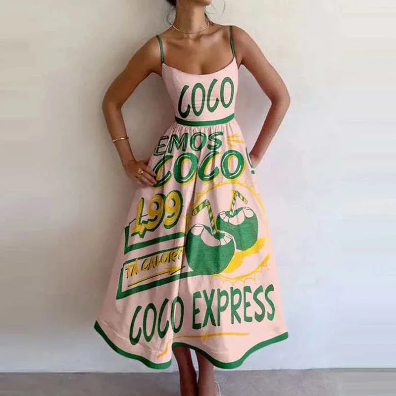 Vestido Midi Rosa Vacaciones Mujer 2026 Elegante Tirantes Finos Línea A