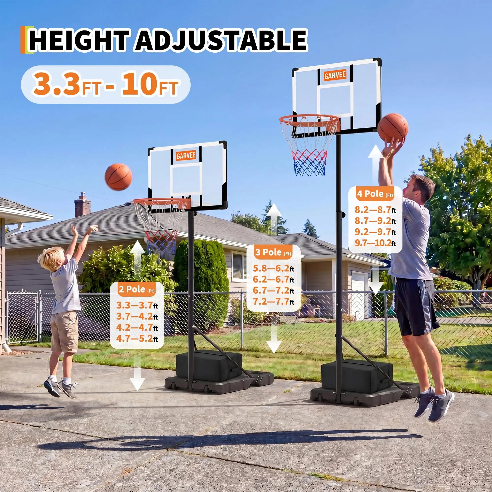 Aro de Baloncesto Portátil y Ajustable para Niños y Adultos, 10 Pies, para Interiores y Exteriores, con Tablero, Red, Base Grande y Ruedas, Ideal para Entradas de Autos y Piscinas