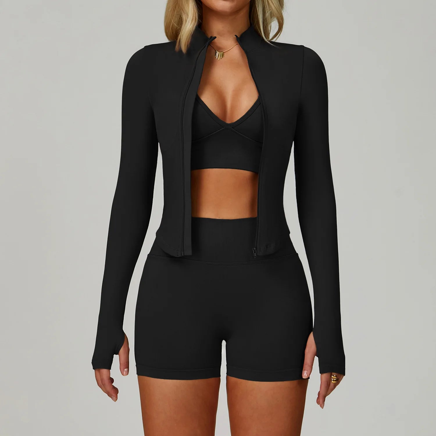 Conjunto de Yoga sin costuras para mujer, trajes de entrenamiento para gimnasio, ropa atlética, Legging, sujetador de Fitness, Top corto, trajes deportivos de manga larga, 2/3 Uds.