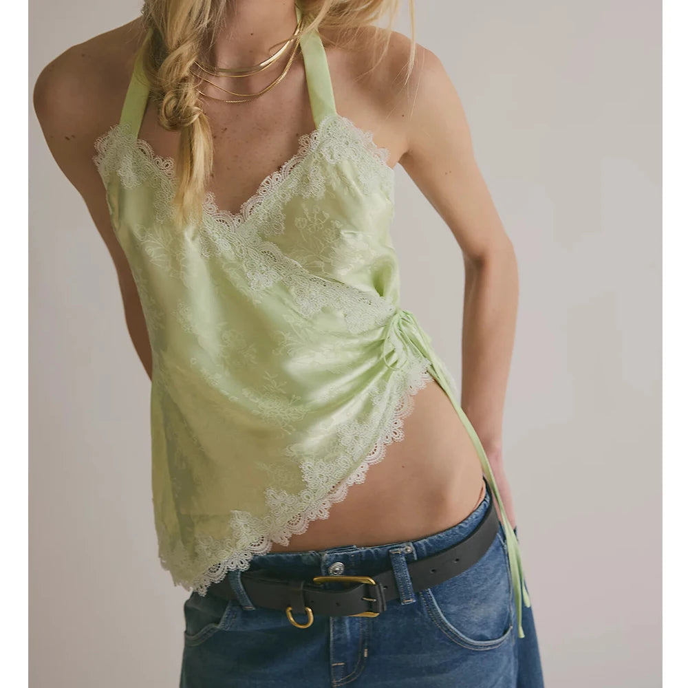 Camisola Satén Encaje Y2K Mujer Verano FYBITBO – Elegante y Sexy