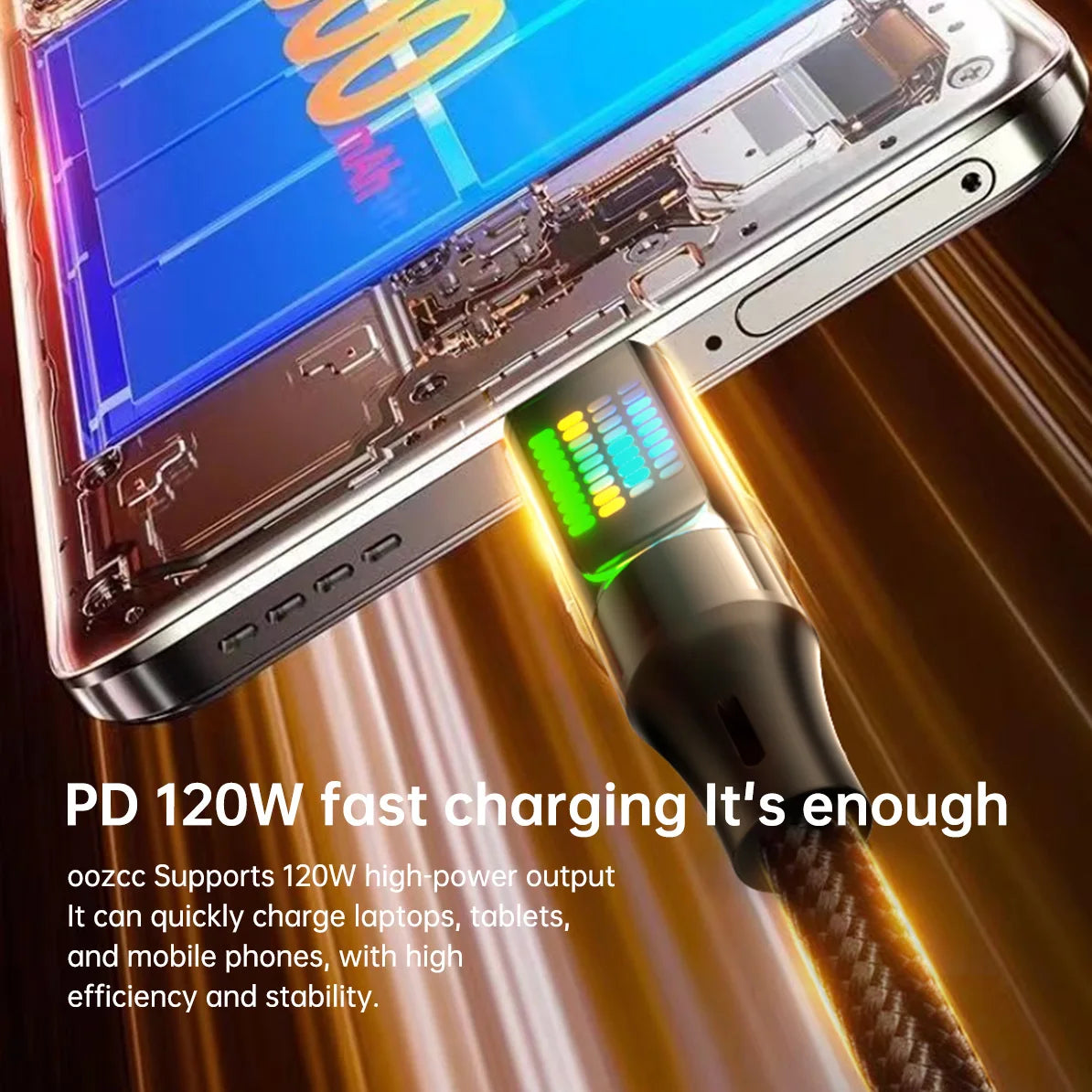 OOZCC Cable USB C Carga Rápida 120W LED 6A - Carga y Datos Seguros