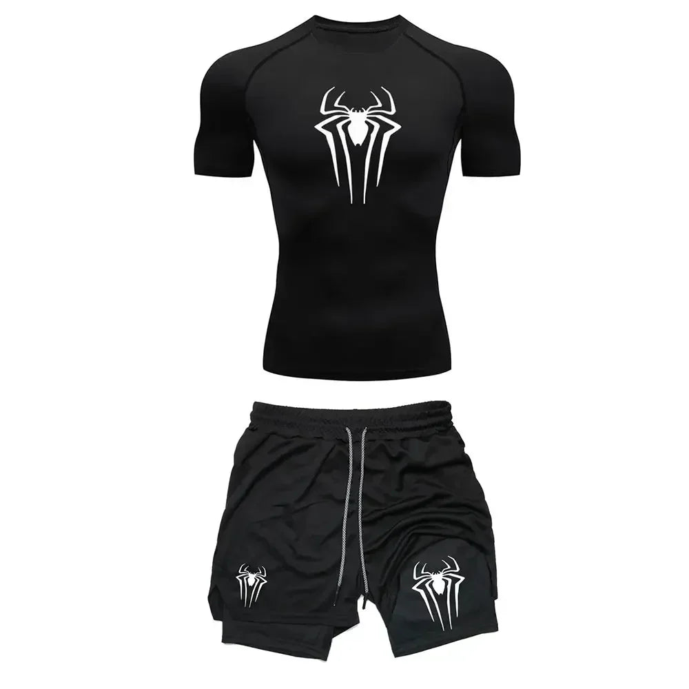 Conjunto Compresión Hombre Y2K Araña Gimnasio Secado Rápido