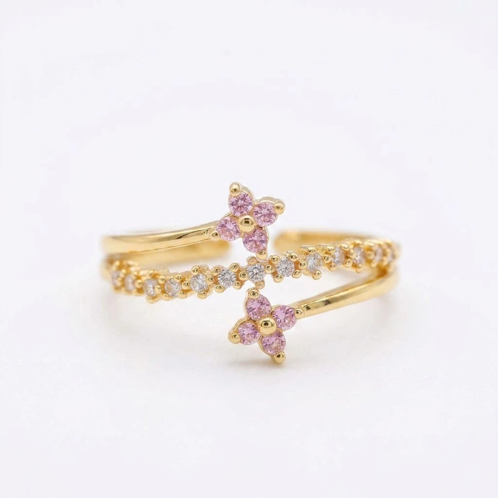 Anillo Flor Circon Colorido Ajustable - Joyería Vintage para Mujer