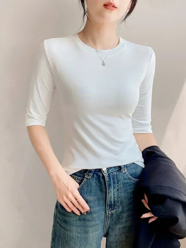Camiseta Y2K Mujer - Básica Cuello Redondo Ajustada Vintage Verano 2026
