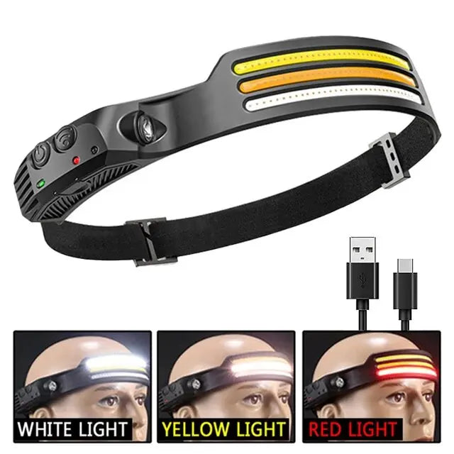 Linterna Frontal LED COB USB Recargable - Sensor de Movimiento para Exteriores