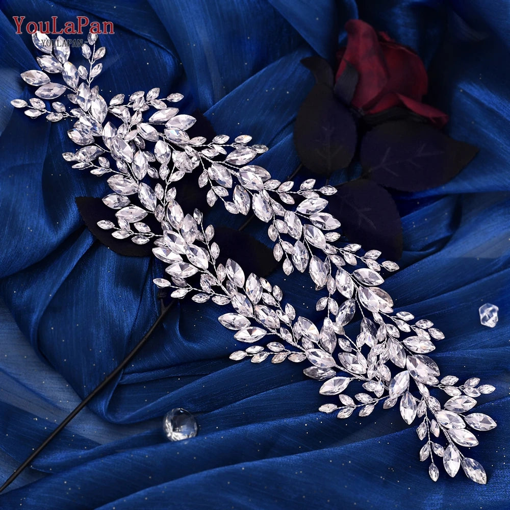 Handmade YouLaPan diamond imitation belt with sparkling gemstones, featuring intricate design and metallic finish.