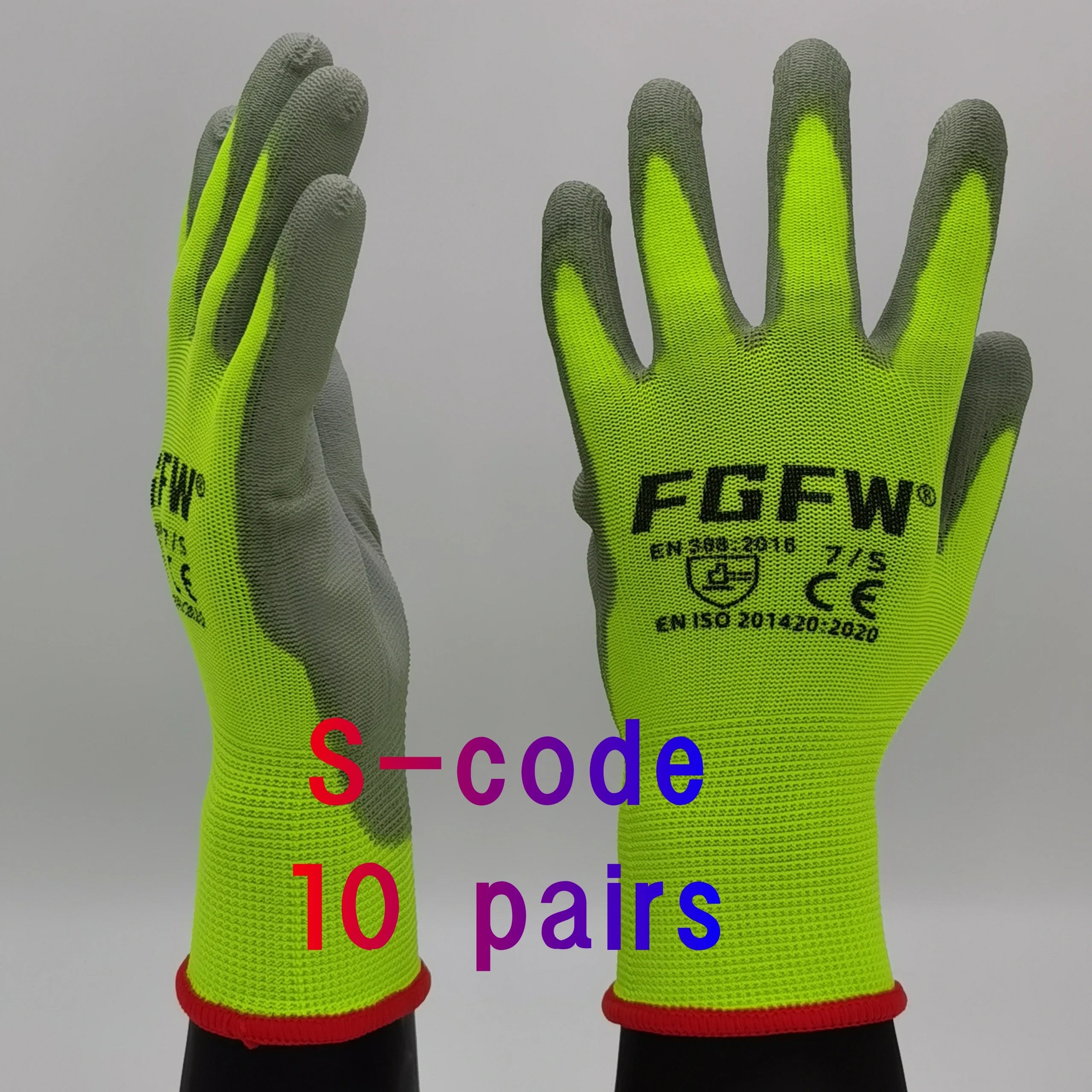 10 Pares Guantes Trabajo PU Certif. EN 388/ISO20471 Seguridad Tallas S-XL