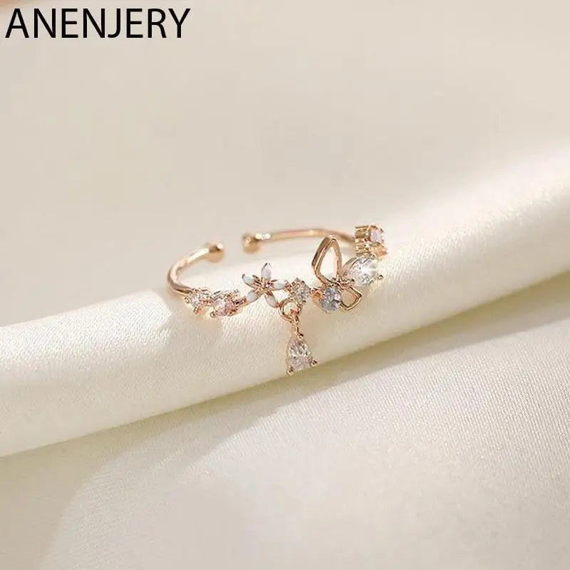 Anillo Flor Circonita Anenjery Ajustable Mujer - Elegancia Princesa