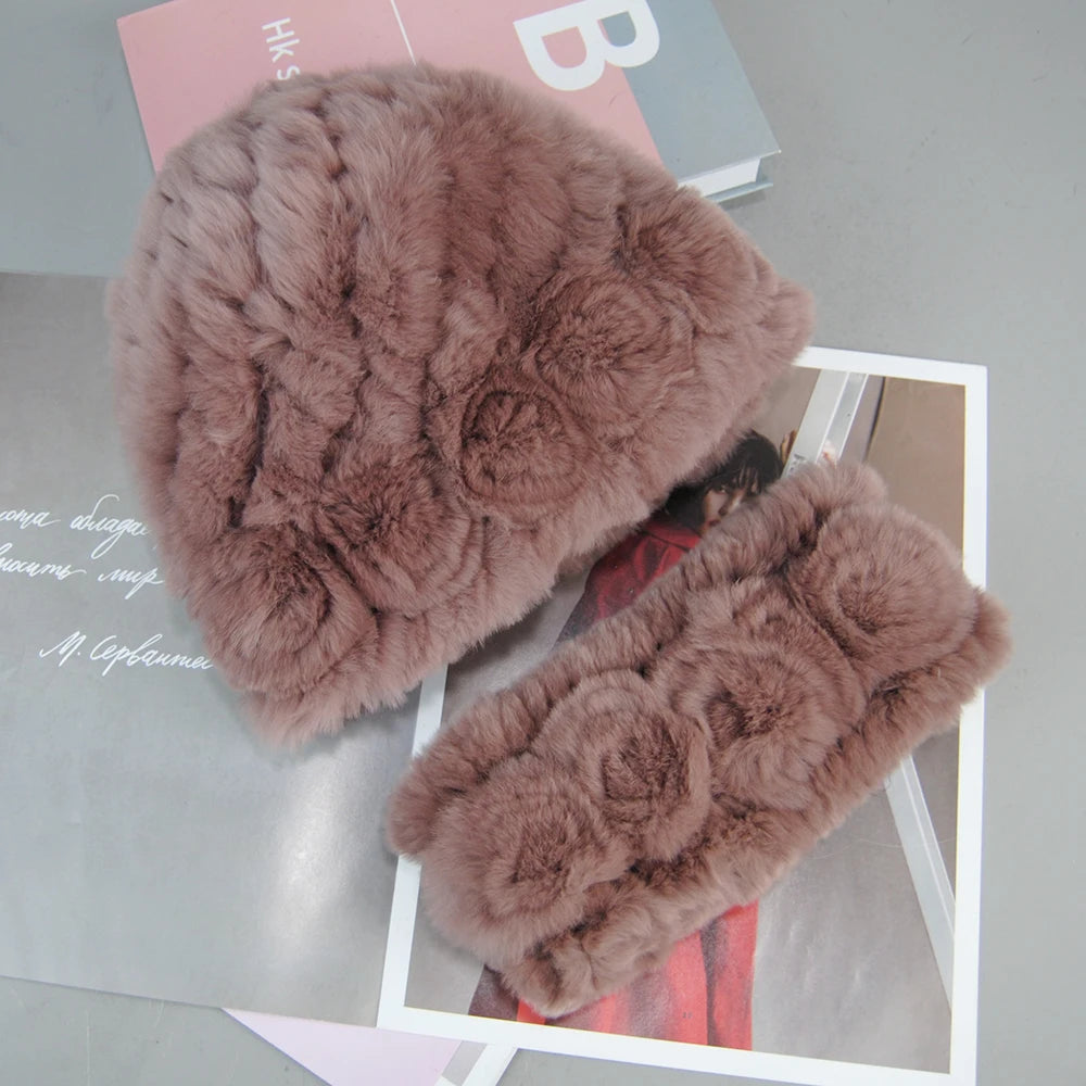 Authentic leather hats and matching sets from Nueva moda, shown in a fashion display with stylish accessories.