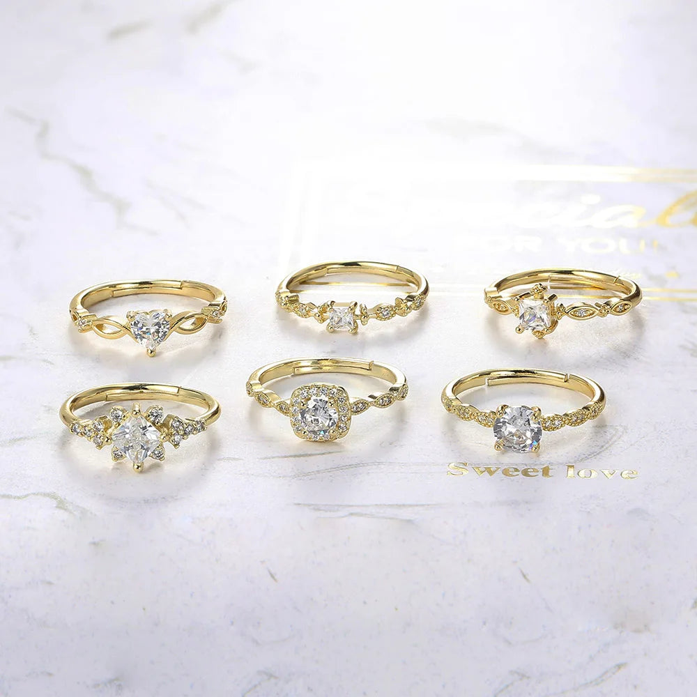 Anillos ajustables de mariposa y sirena para mujer, joyería fina de cristal dorado, accesorios de anillo de boda