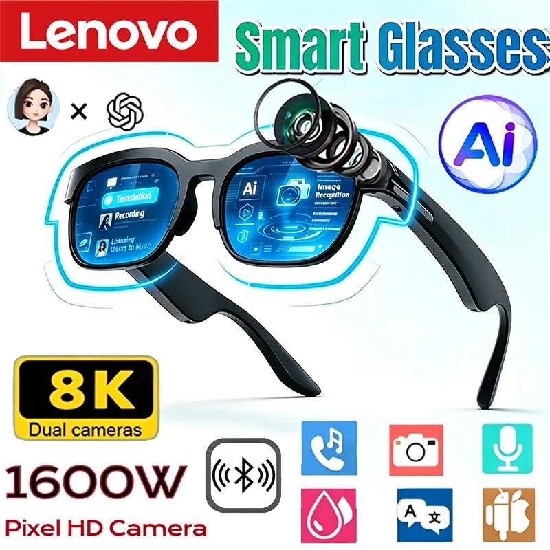 Lentes Inteligentes Lenovo 2026 IA Traducción Bluetooth Música y Sol