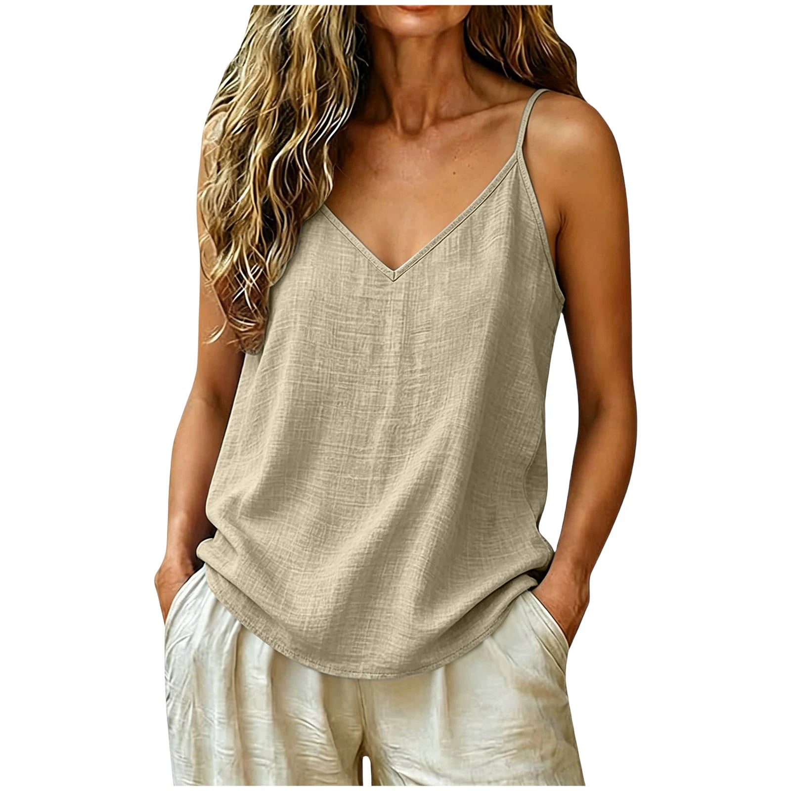 Camiseta Lino Verano Mujer | ZOMAXIUJEE | Tirantes Finos Cuello V