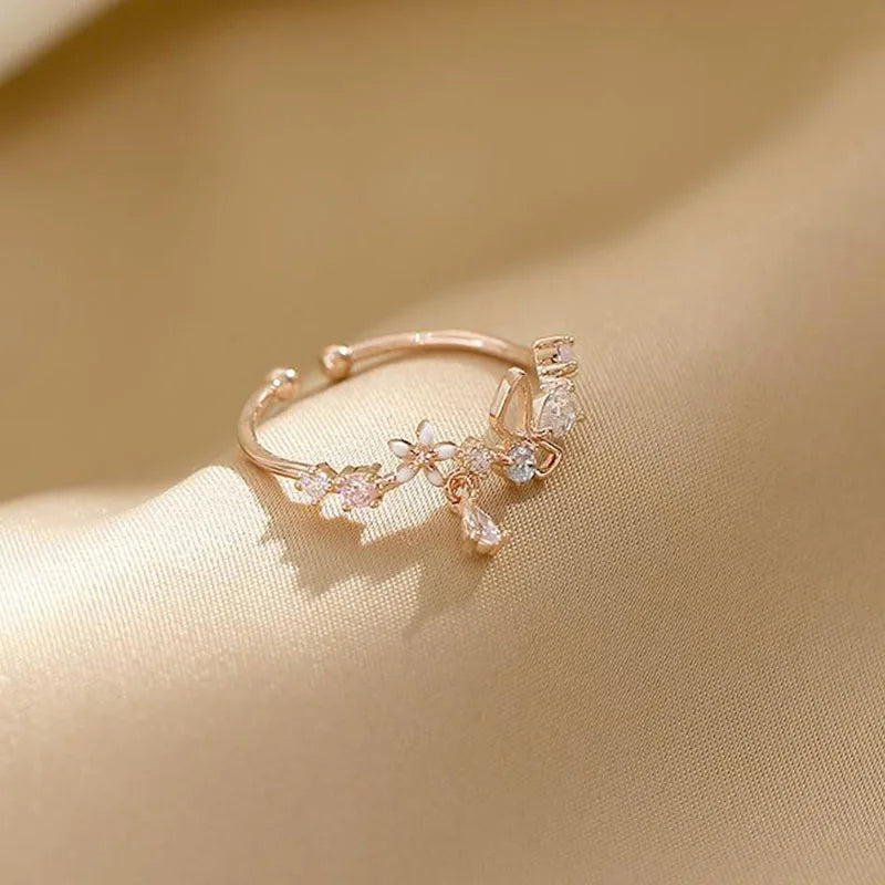 Anillo Flor Circonita Anenjery Ajustable Mujer - Elegancia Princesa