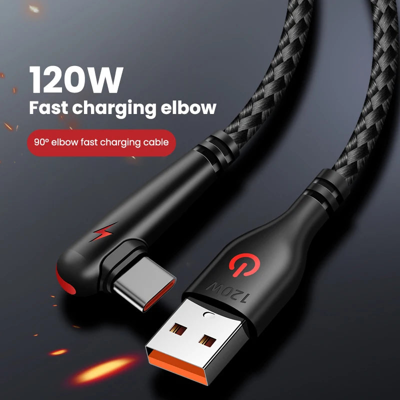 Cable USB-C 120W 90° Codo Carga Rápida Huawei Xiaomi Samsung