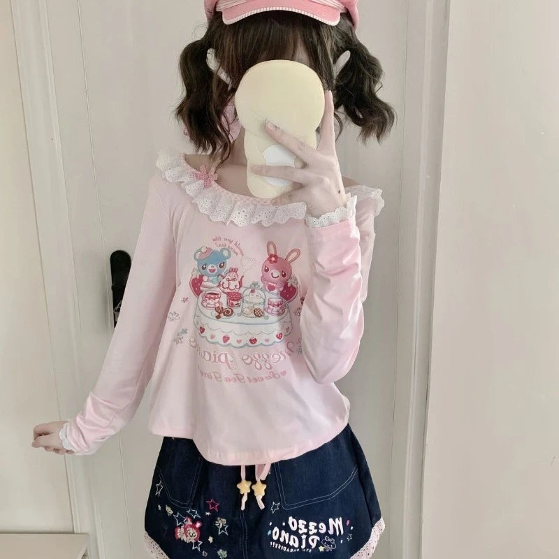 Camiseta Estética Kawaii Japonesa Y2k - Algodón/Poliéster Holgada