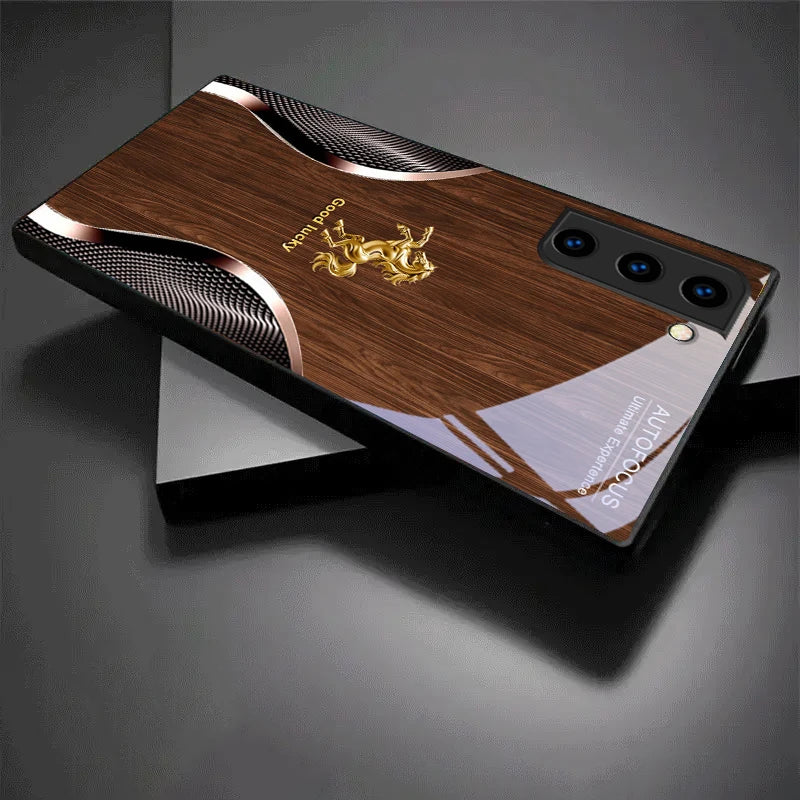 Black crystal Fortune Golden Steed phone case by Corporación Turística, featuring intricate design and durable protection for smartphones.
