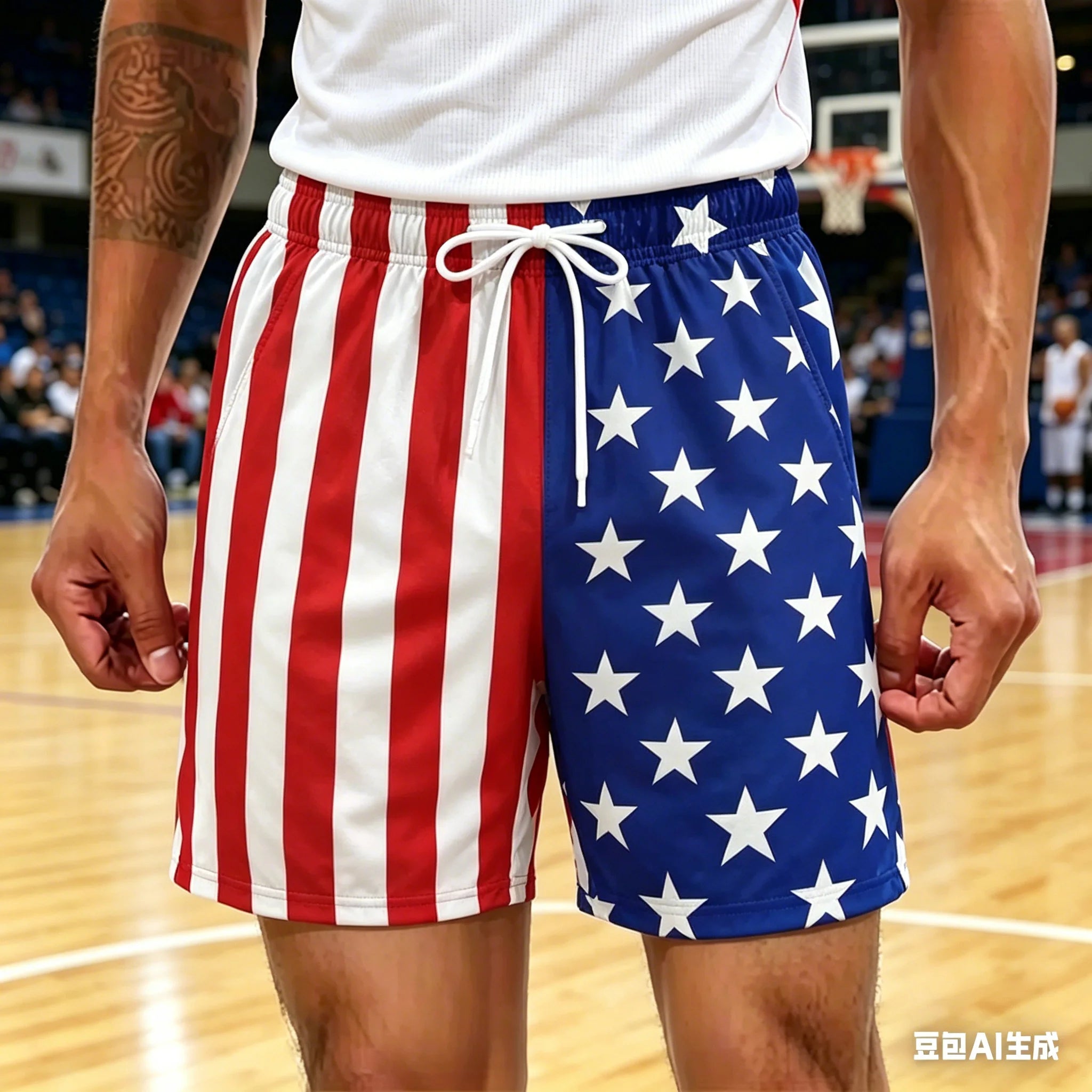 Pantalones Cortos Patrióticos Estilo Urbano con Rayas de Estrellas (Verano Holgado)