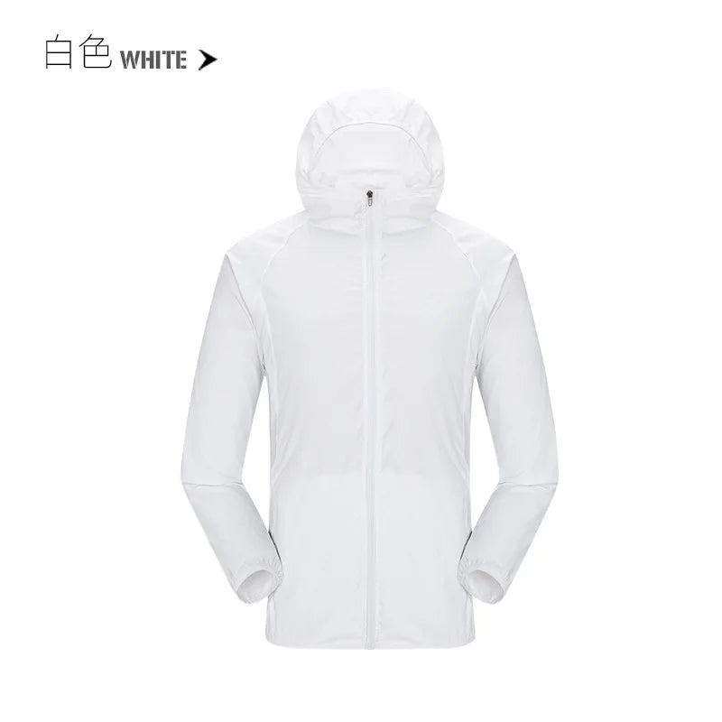 Waterproof camping rain jacket for men and women by Corporación Turística, shown in a bright, lightweight, weather-resistant design.