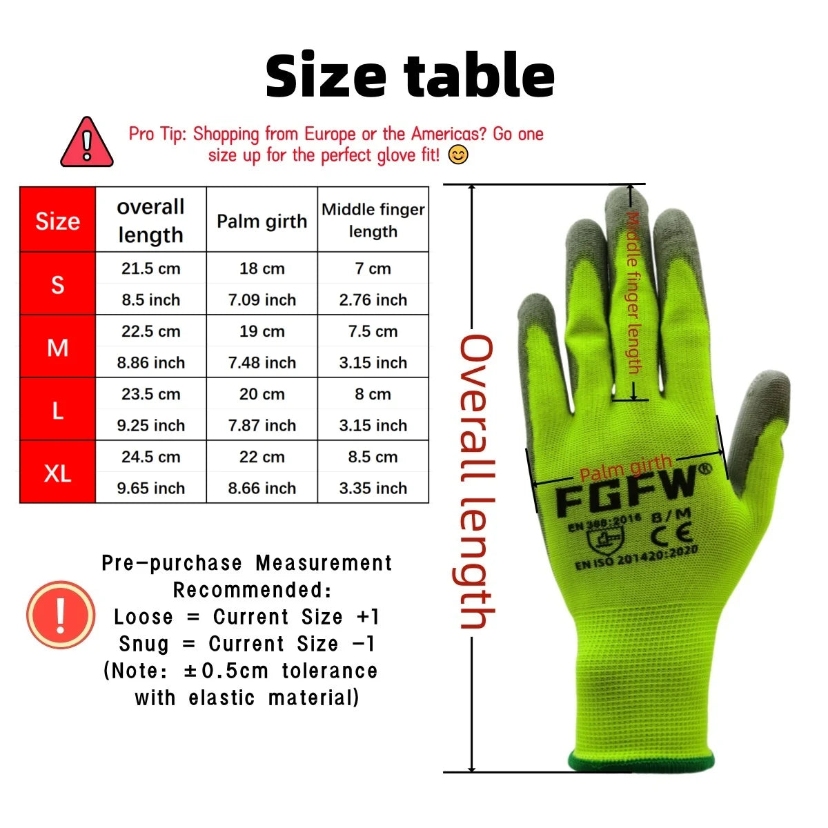 10 Pares Guantes Trabajo PU Certif. EN 388/ISO20471 Seguridad Tallas S-XL