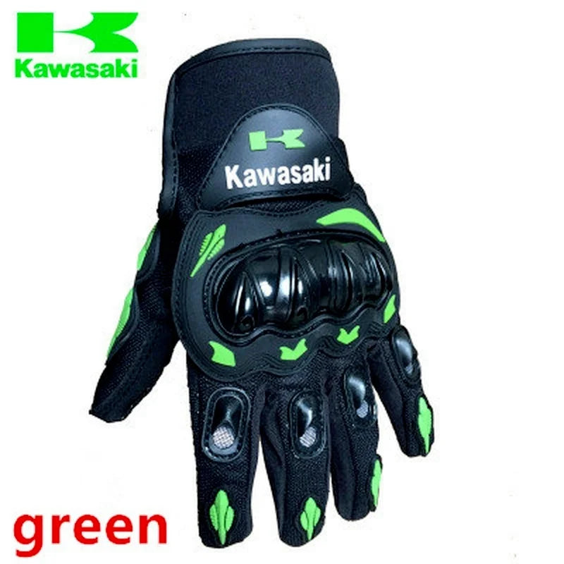 Guantes de motocicleta Kawasaki, guantes de dedo completo antideslizantes y resistentes al desgaste, guantes de equipo de protección para bicicleta de carreras todoterreno