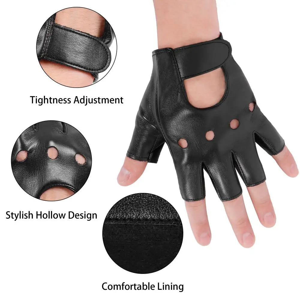 DOMEN Guantes Cuero Sintético Sin Dedos Unisex - Moto, Fitness