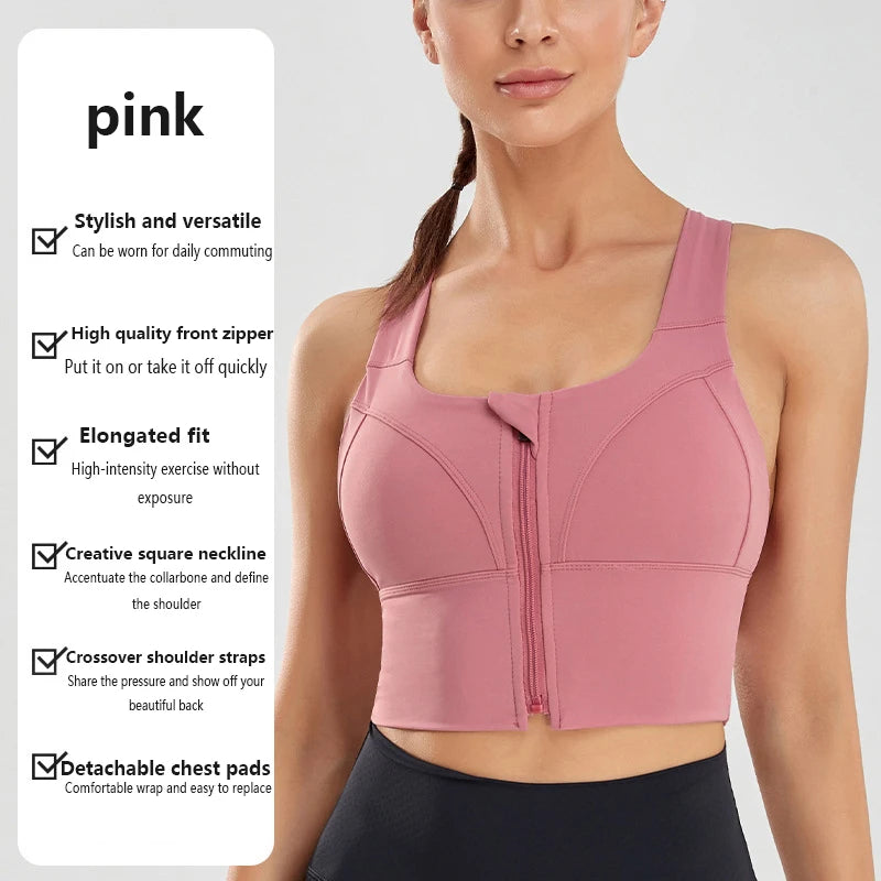 Sujetador Deportivo Mujer Talla Grande Cremallera Frontal Alto Impacto CHNMR
