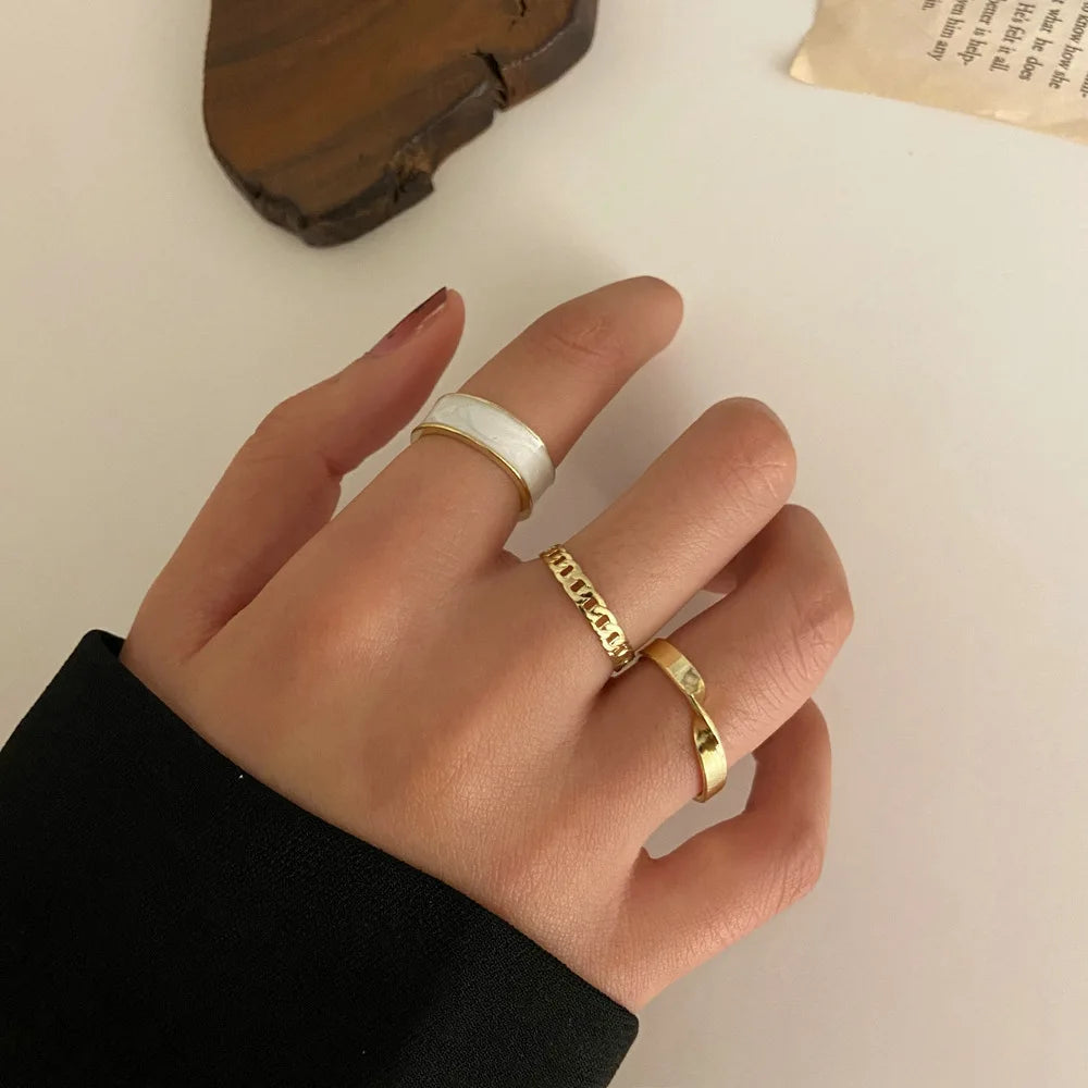 Conjunto Anillos Bohemios Circon: Modyle Oro 18K - Regalo Boda Mujer