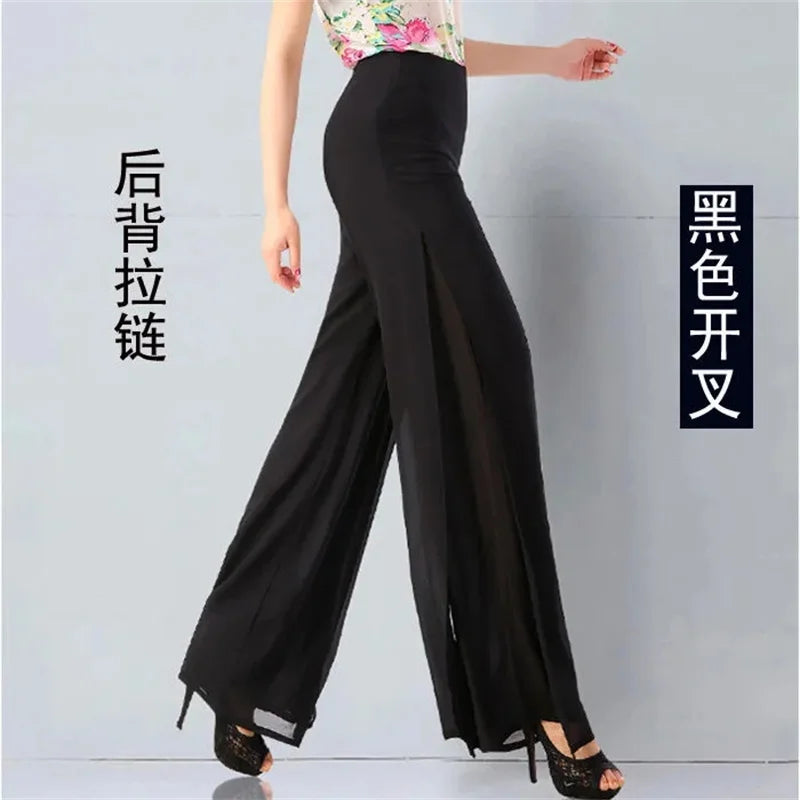 Pantalones Gasa Pierna Ancha Verano Mujer | Huapang-LSL | Cintura Alta