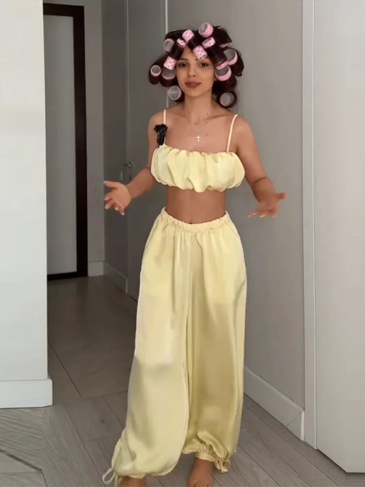 Conjunto 2 Piezas Mujer: Top Plisado y Pantalón Elástico | Chic Fiesta