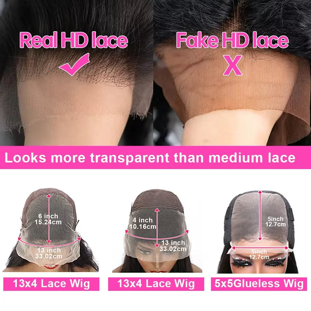 Peluca Humana Peruana Ondas 250% HD 40" 13x6 Encaje Sin Pegamento