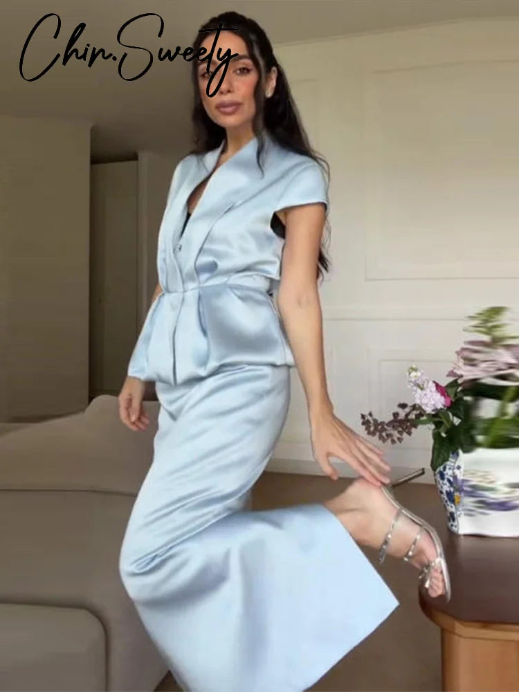 Conjunto Blazer y Falda Urbano Mujer Verano 2026 Chin.Sweety - Elegante