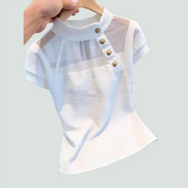 Blusa Francesa Verano 2026: Elegante Patchwork Mujer - Diseño Exclusivo