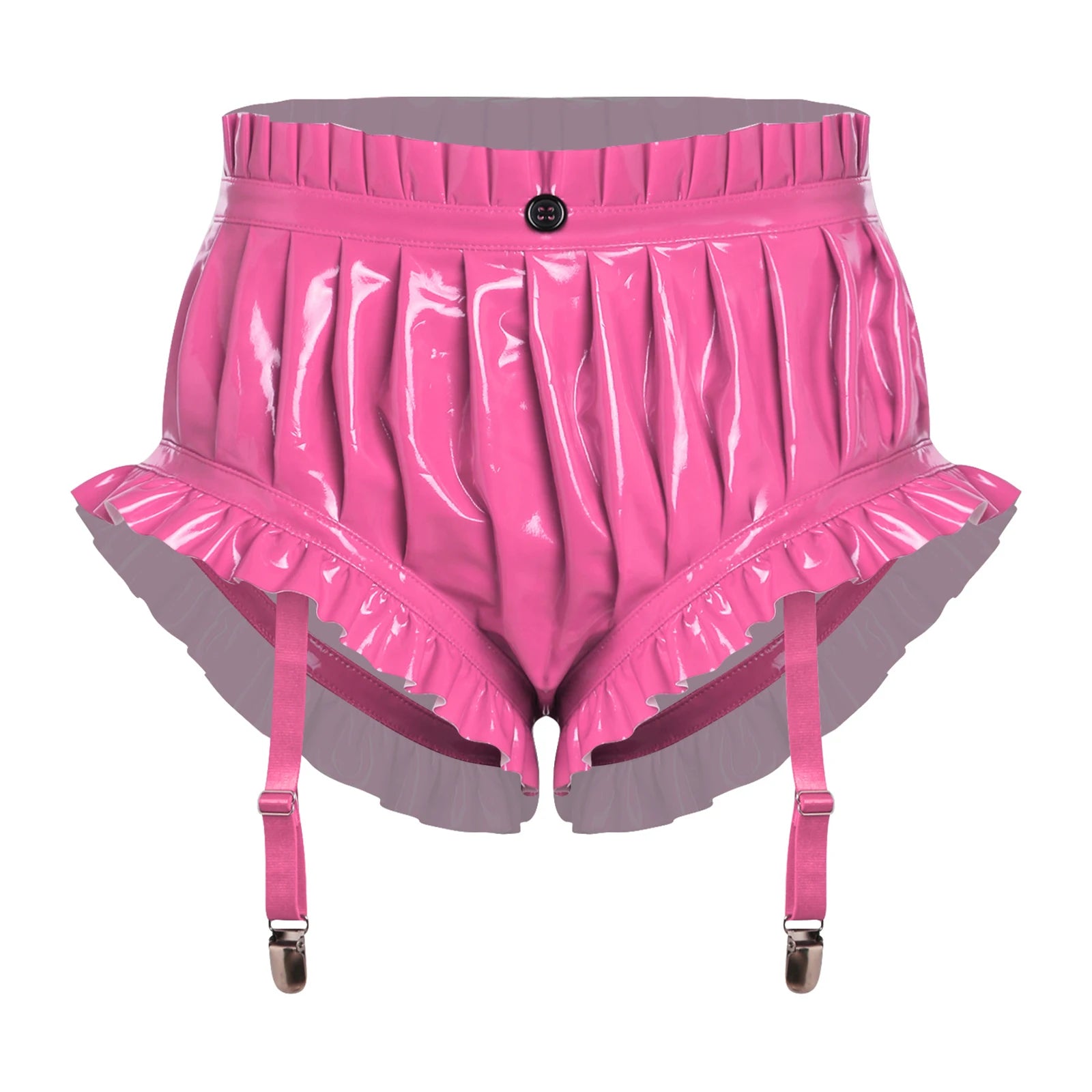 Shorts Cuero Wet Look Mujer YiZYiF Volantes Sexy Cintura Alta