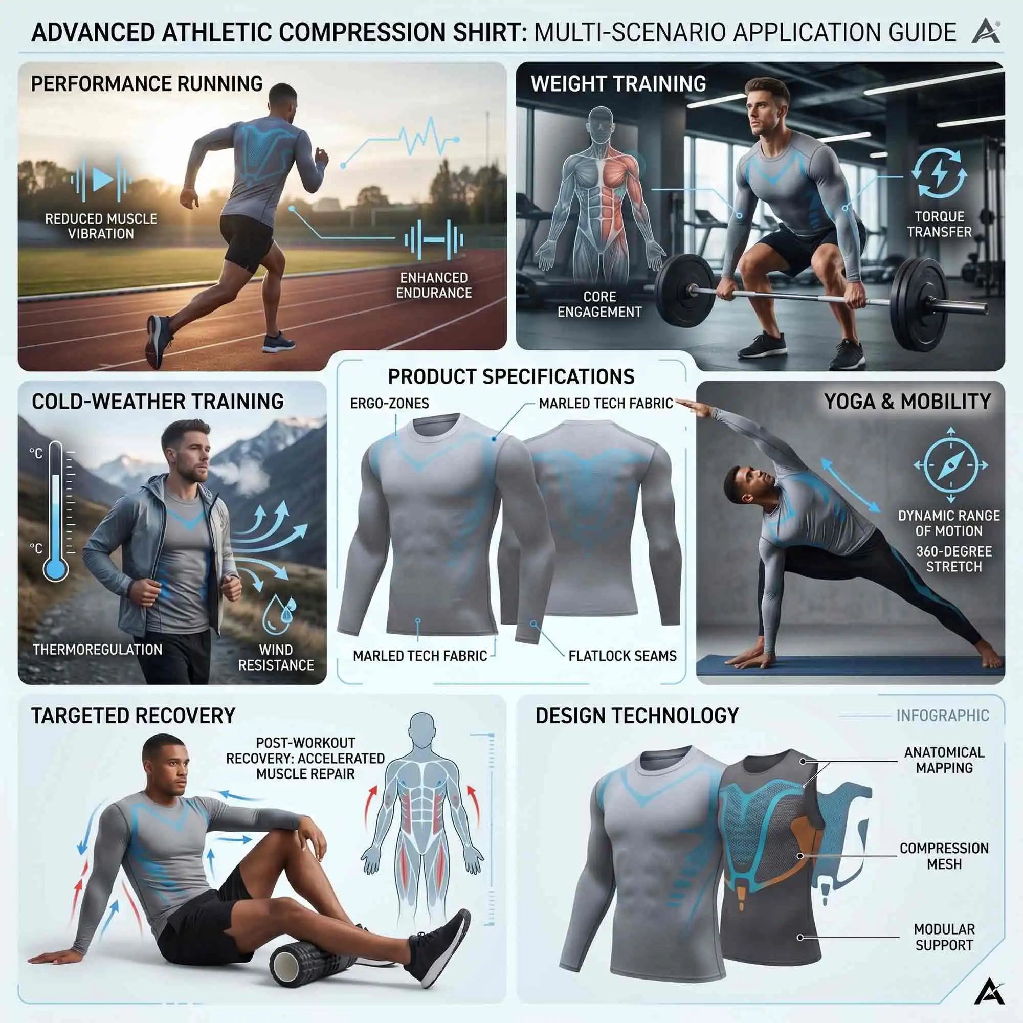3 Camisetas Compresión Hombre Manga Larga Gimnasio Secado Rápido