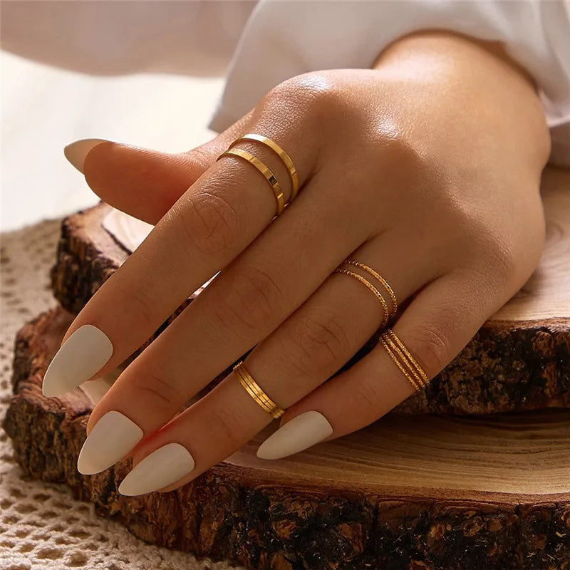 Conjunto Anillos Bohemios Circon: Modyle Oro 18K - Regalo Boda Mujer