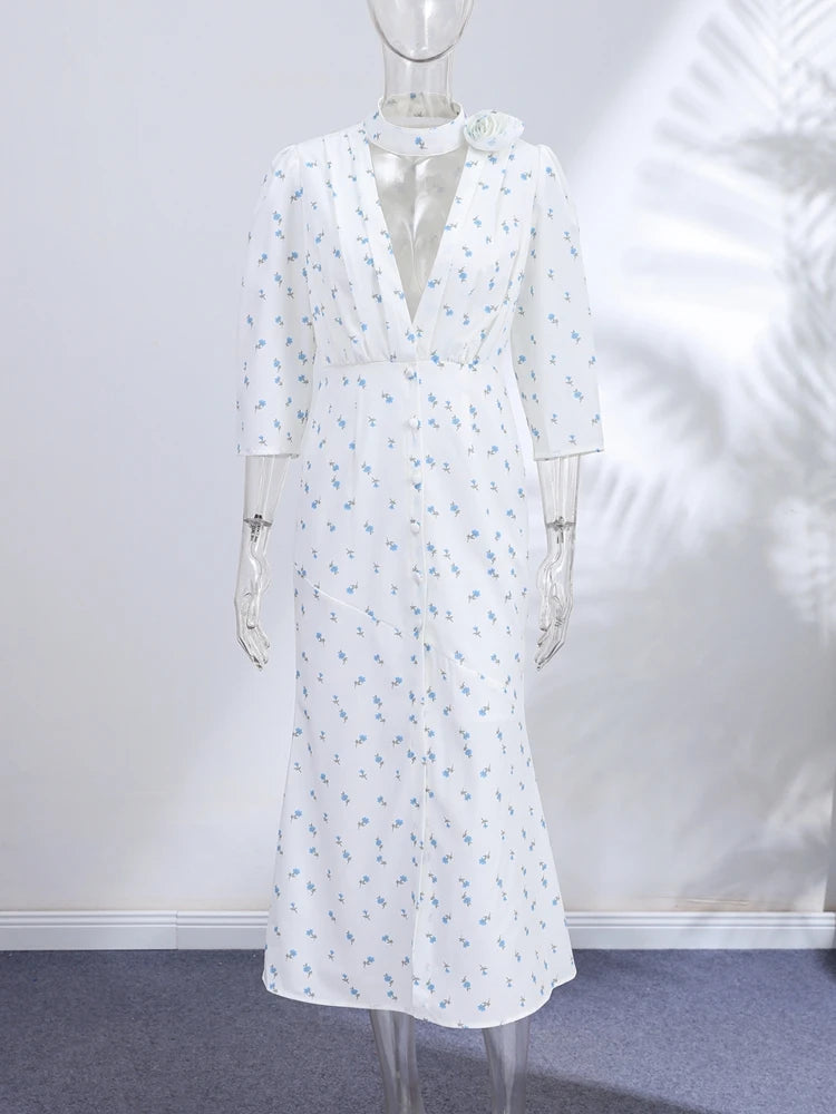Vestido Floral Halter Midi con Lazo - Verano Elegante | Chin.Sweety