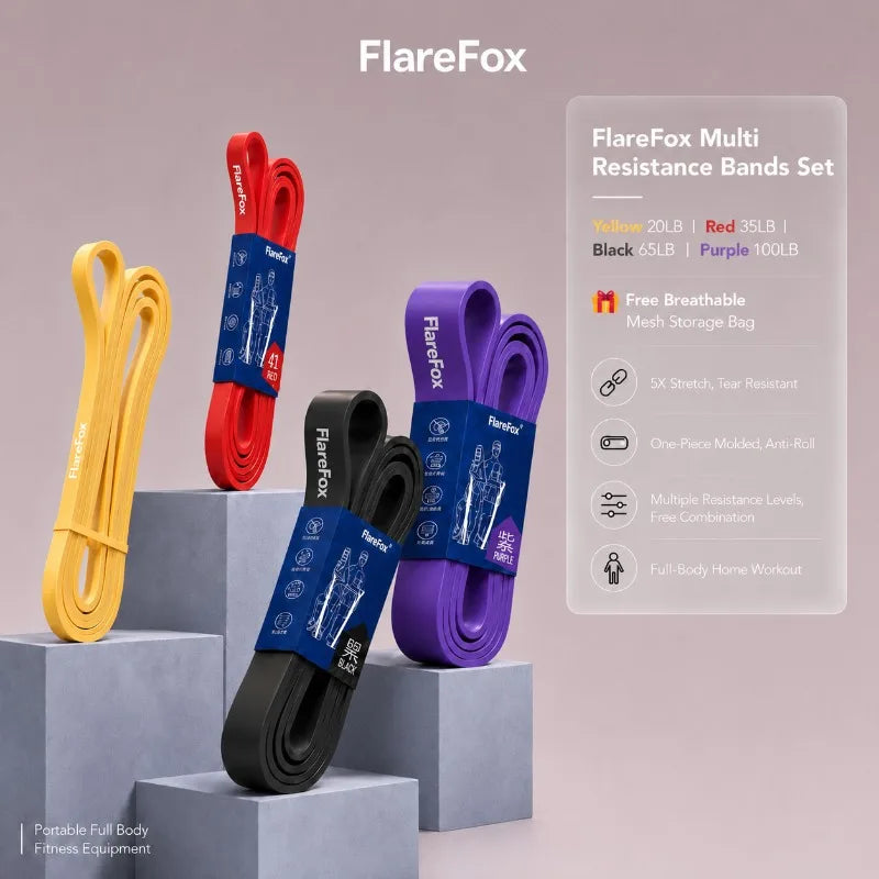 Bandas de Resistencia FlareFox: Dominadas, Fuerza y Agilidad (Kit Múltiple)