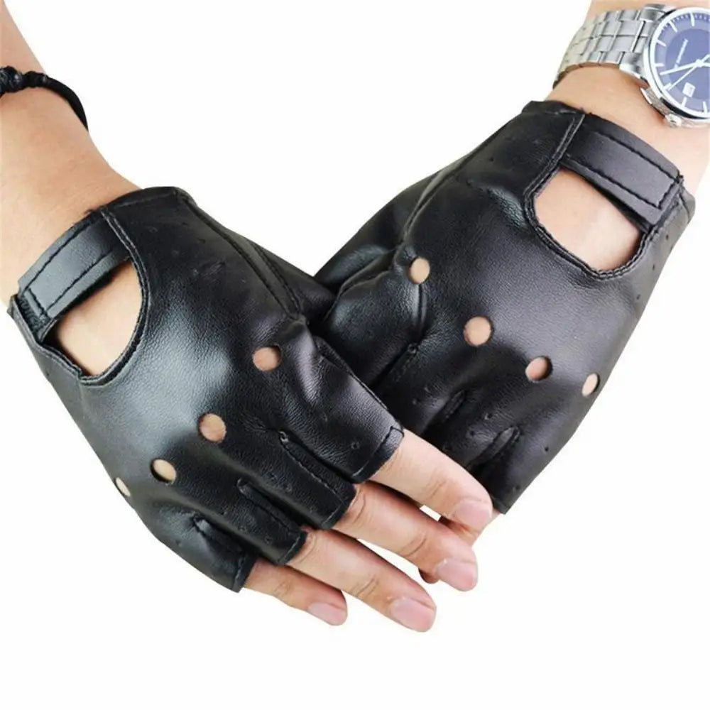 DOMEN Guantes Cuero Sintético Sin Dedos Unisex - Moto, Fitness