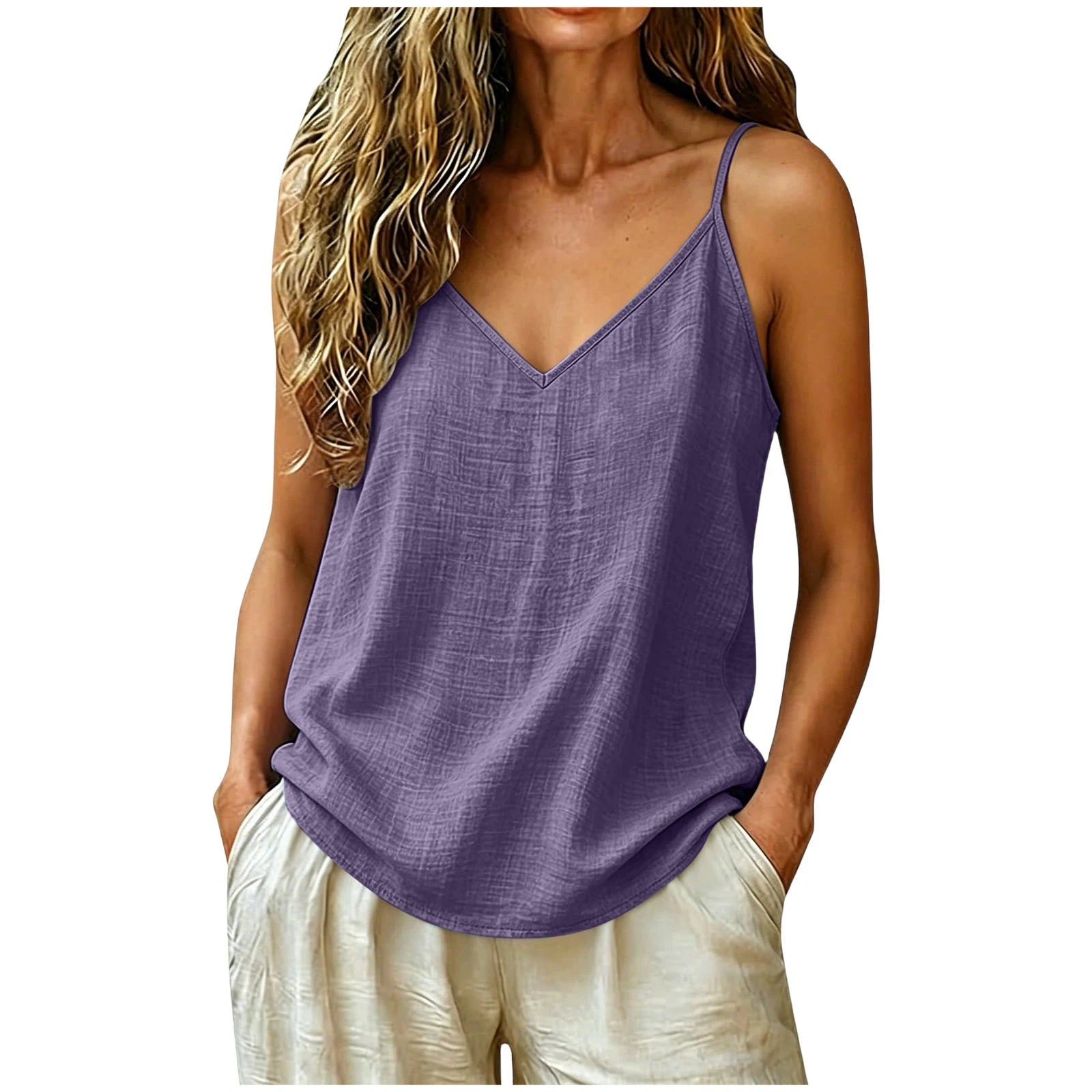 Camiseta Lino Verano Mujer | ZOMAXIUJEE | Tirantes Finos Cuello V