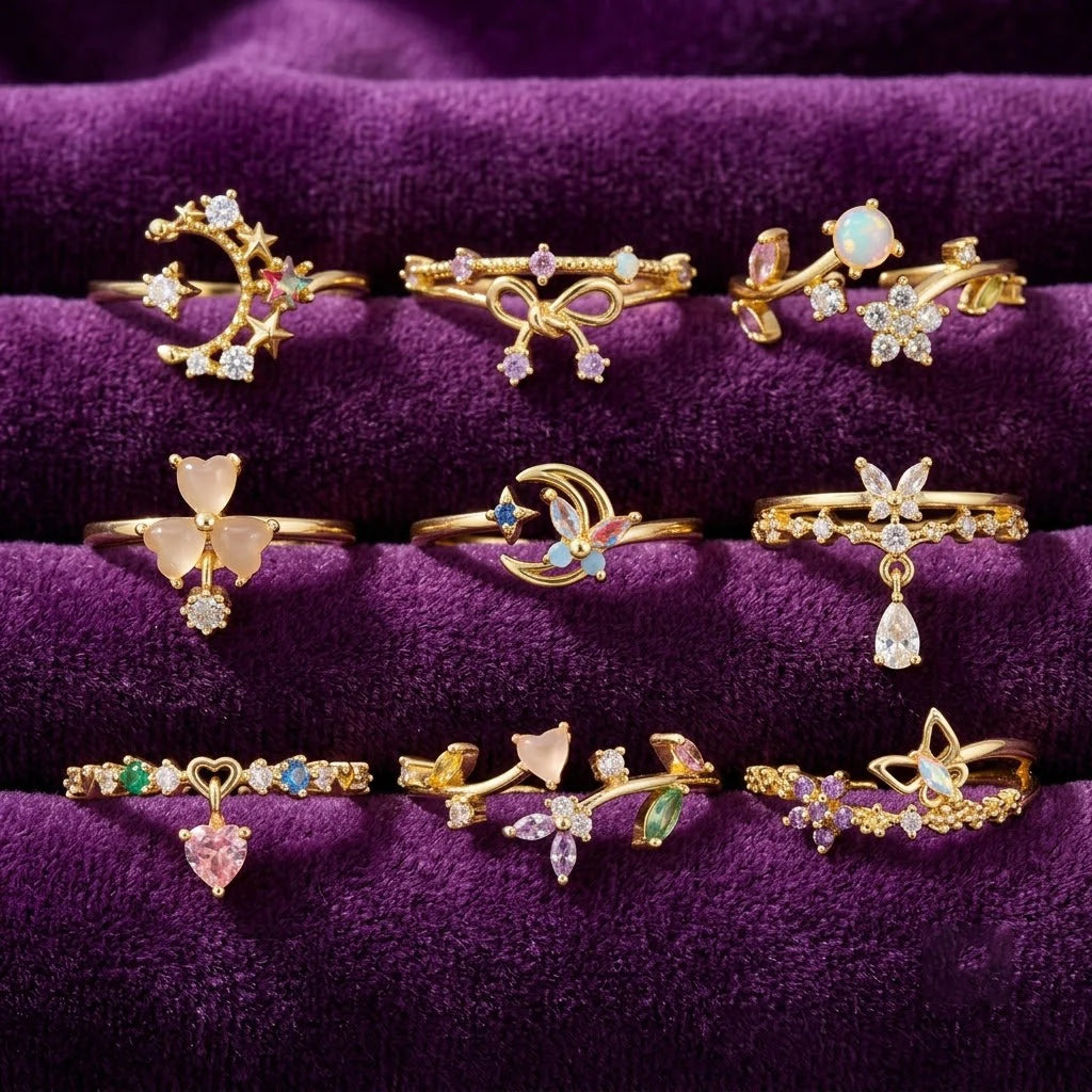 Anillo Flor Circon Colorido Ajustable - Joyería Vintage para Mujer