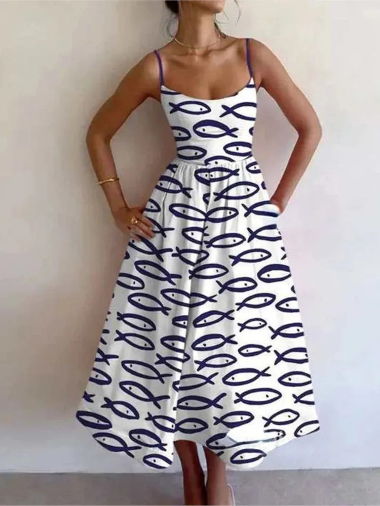Vestido Midi Rosa Vacaciones Mujer 2026 Elegante Tirantes Finos Línea A