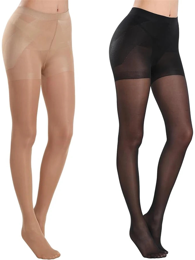 Transparent 40D women's tights from Corporación Turística, showing a close-up of the sheer black nylon stockings.