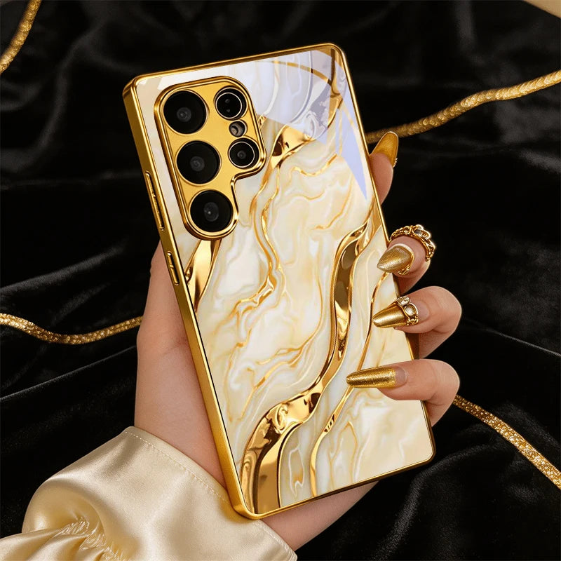 Gold phone case for Samsung A23, A33, A53, A73, and A14 by Corporación Turística, showcasing its shiny, protective design.