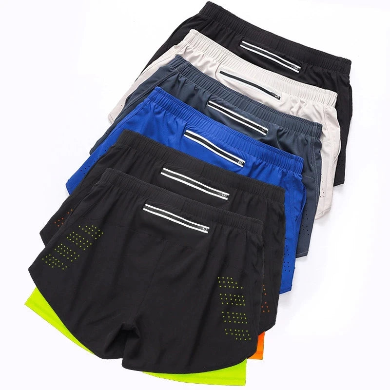 Pantalones Cortos para Correr Hombre: Doble Capa Fitness Secado Rápido