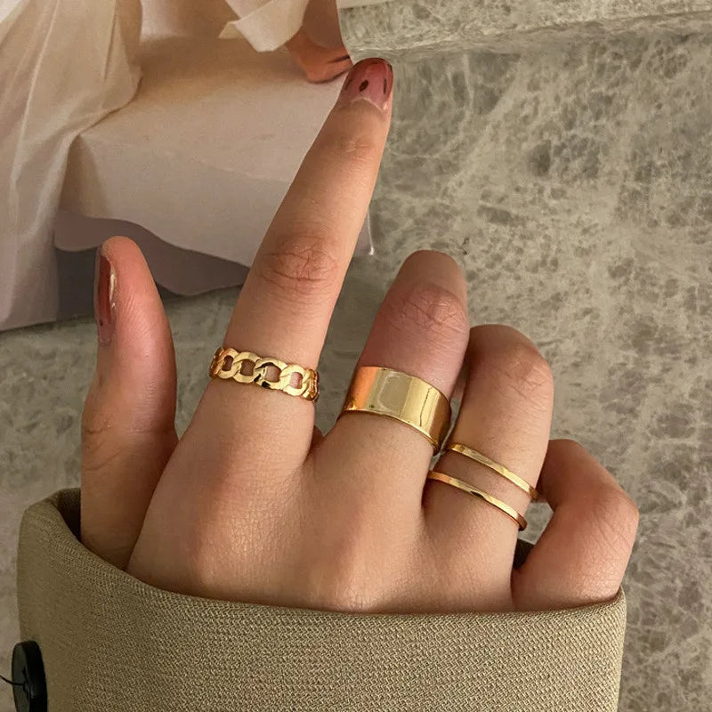 Conjunto Anillos Bohemios Circon: Modyle Oro 18K - Regalo Boda Mujer