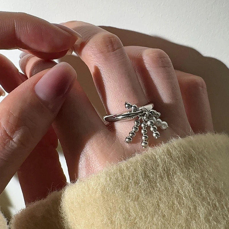 Anillo con colgante de borla Simple, joyería Retro francesa, corazón romántico, anillos de dedo ajustables, joyería de compromiso, regalo del Día de San Valentín