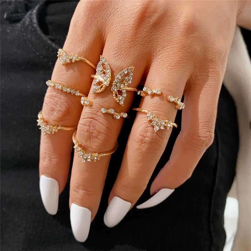 Conjunto Anillos Bohemios Circon: Modyle Oro 18K - Regalo Boda Mujer