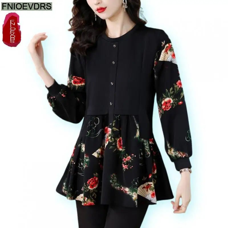 Camisa Flores Vintage Mujer Túnica Peplum Elegante Casual FNIOEVDRS
